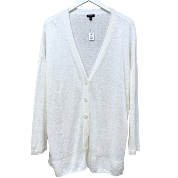 TALBOTS White Cardigan Plus Size 2X 100% Linen Knit Womens Sweater NEW - Picture 1 of 11